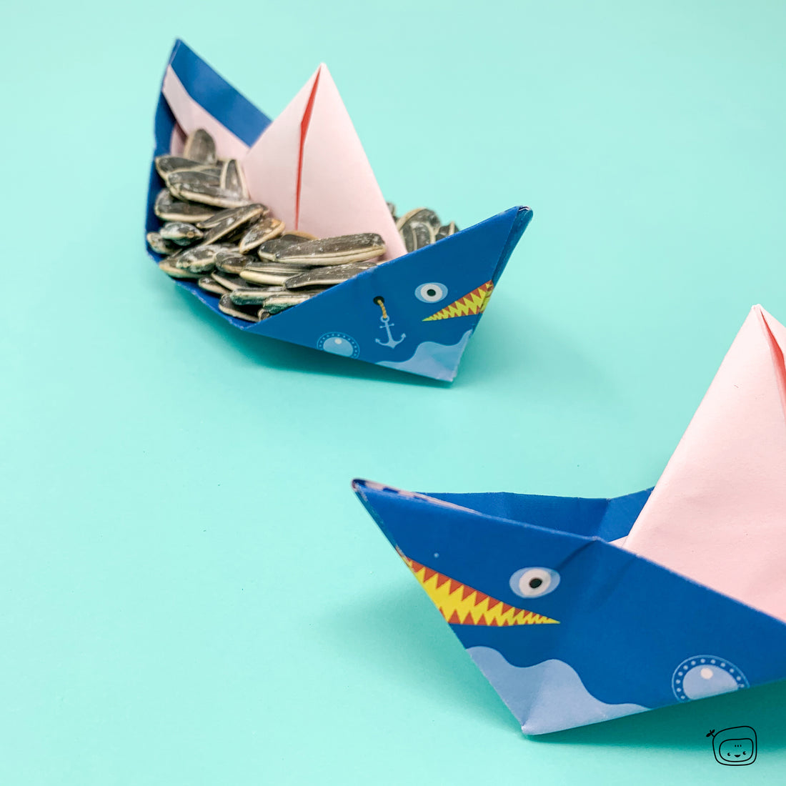 Shark paper boat - crafting with kids - holding nuts - creative ideas for kids PepMelon Adventure Jumbo Box