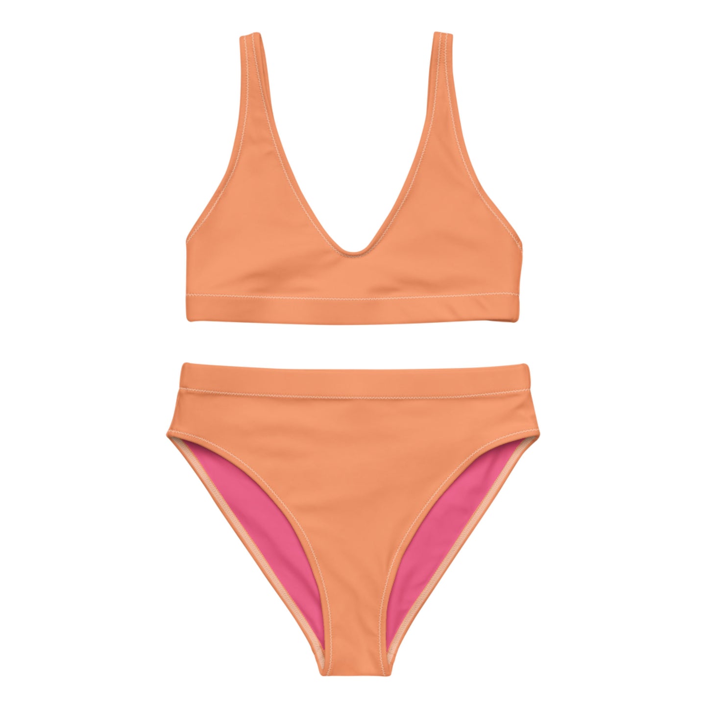 Atomic Tangerine Orange Recycled High-waisted Sport bikini,Swimwear for Woman, two part bathing swim suit eco-fashion beachwear, plus size swim