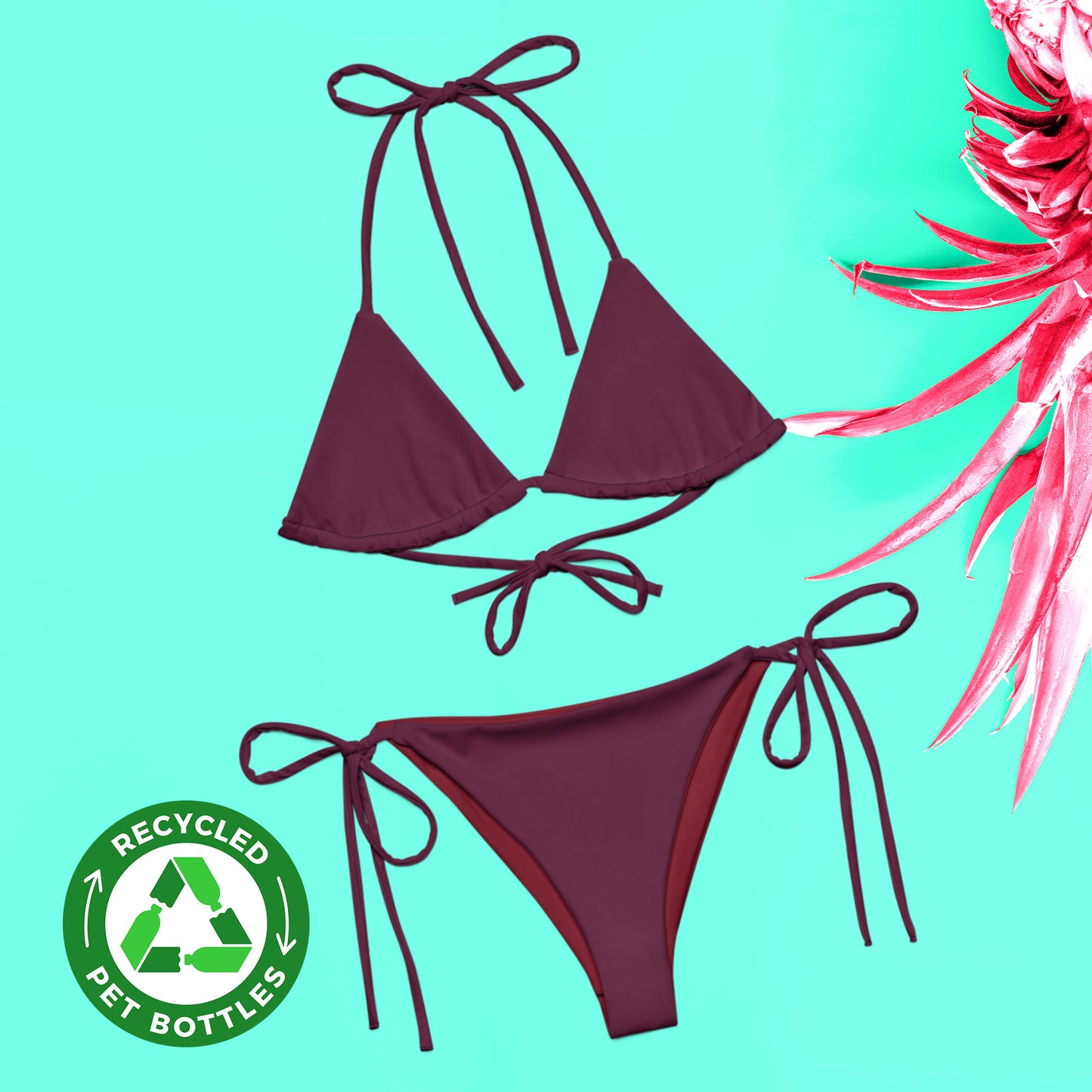 Dunkelviolettes, recyceltes Triangel-Bikini-Set