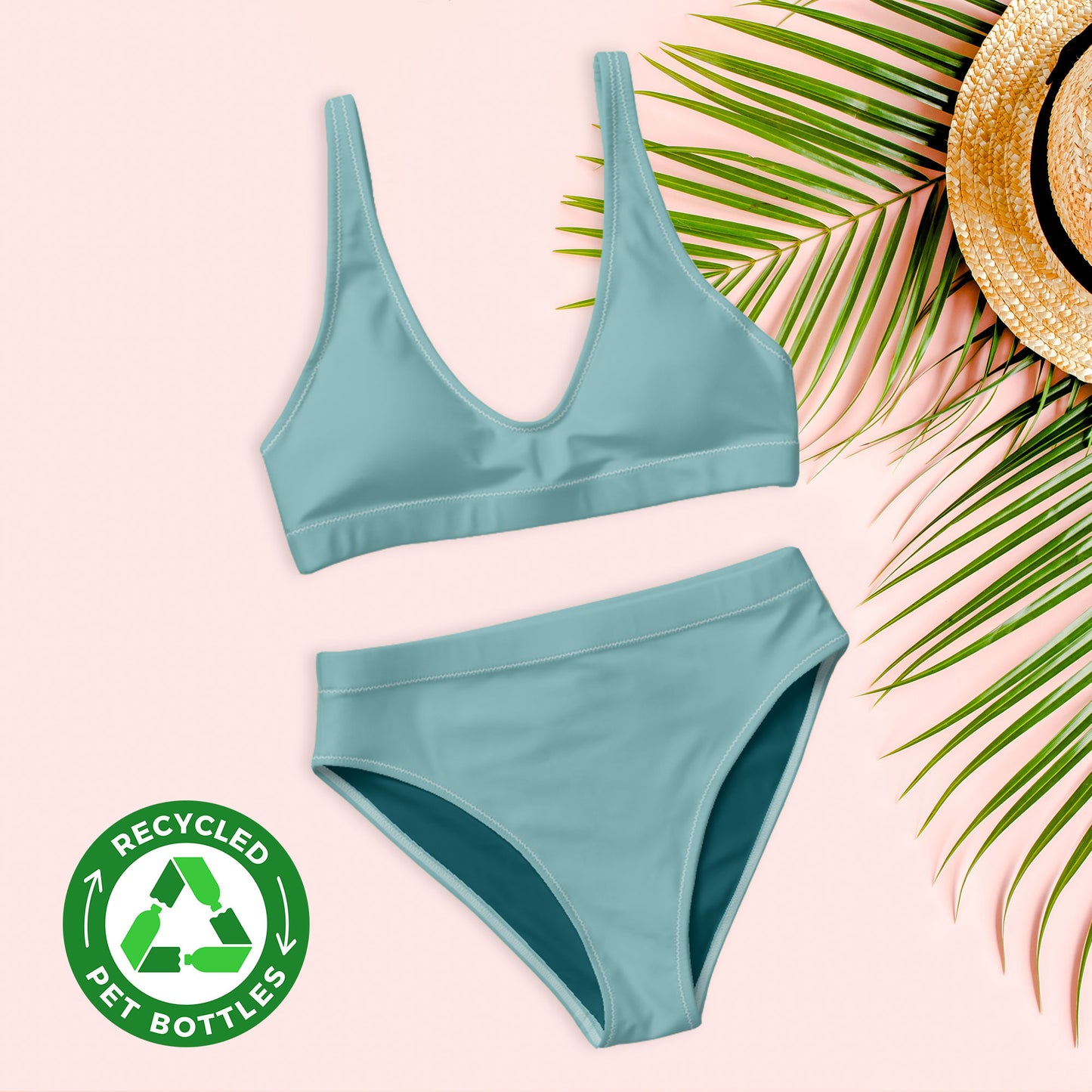 Opalgrün-blau-türkises recyceltes Bikini-Set mit hoher Taille