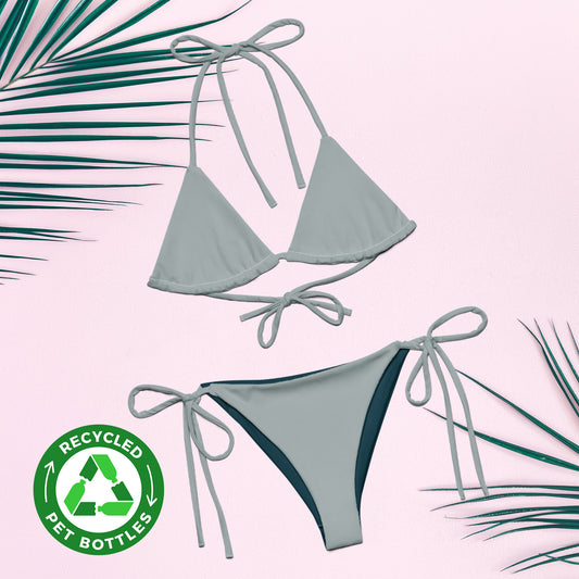 Ash gray Recycled string bikini set eco-friendly triangle bikini double-layered UPF 50+ eco-friendly bikini