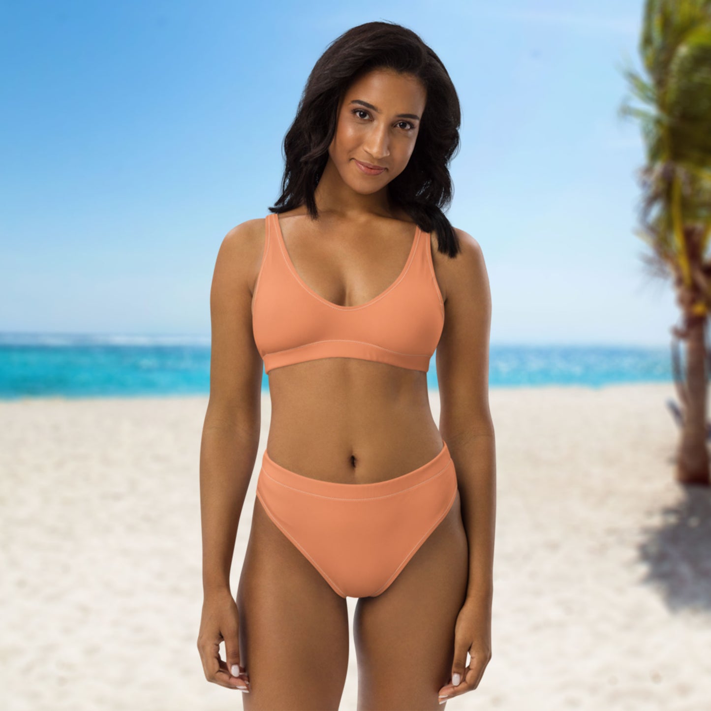 Atomic Tangerine Orange Recycled High-waisted Sport bikini,Swimwear for Woman, two part bathing swim suit eco-fashion beachwear, plus size swim