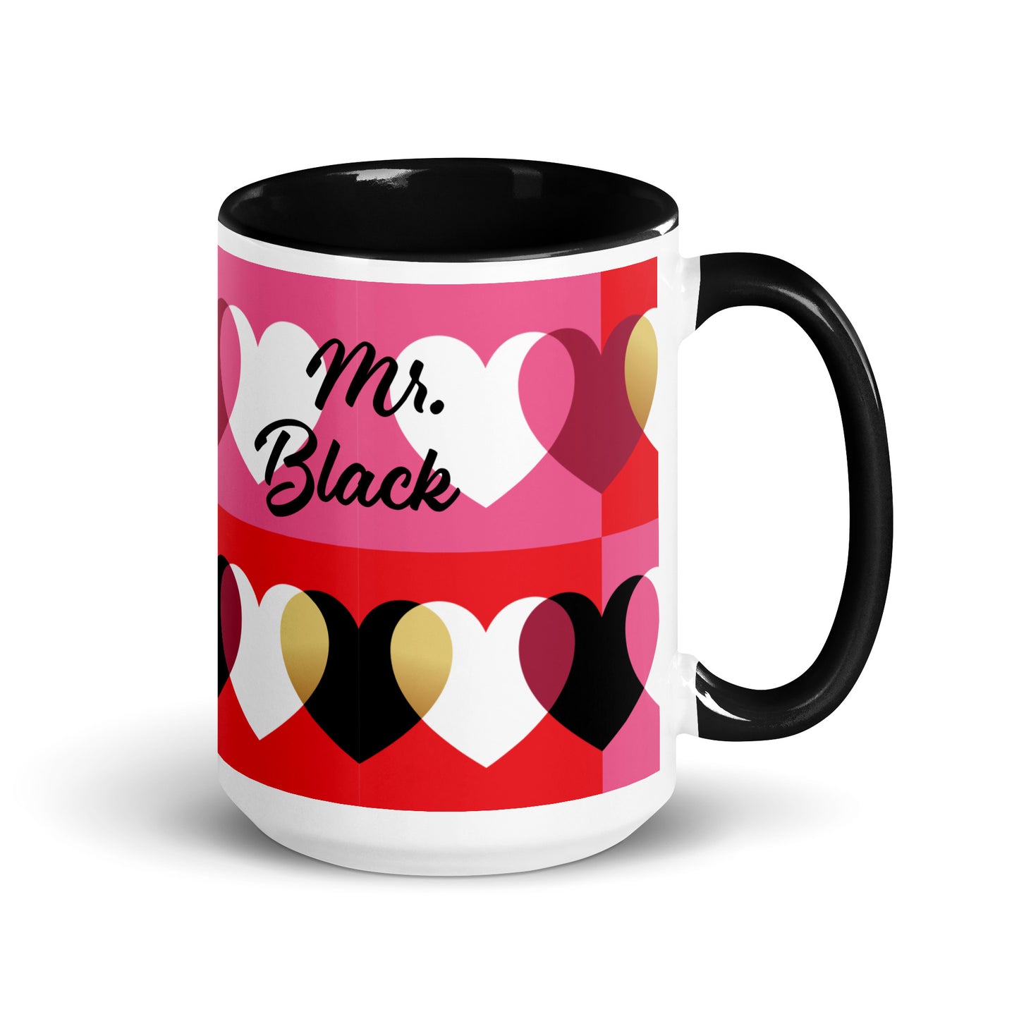 Love Mok set van 2, zwart en rood, Mr. en Mrs, gepersonaliseerd