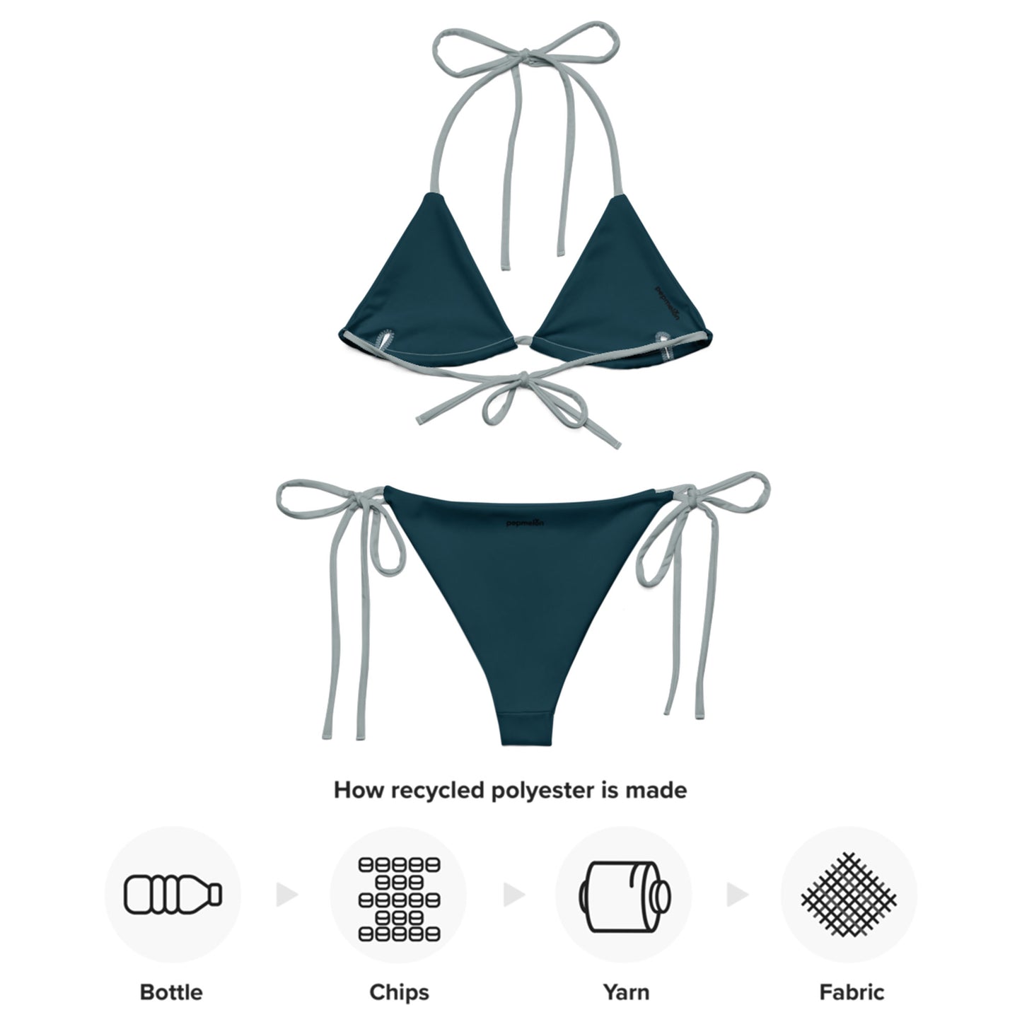 Ash gray Recycled string bikini set eco-friendly triangle bikini double-layered UPF 50+ eco-friendly bikini