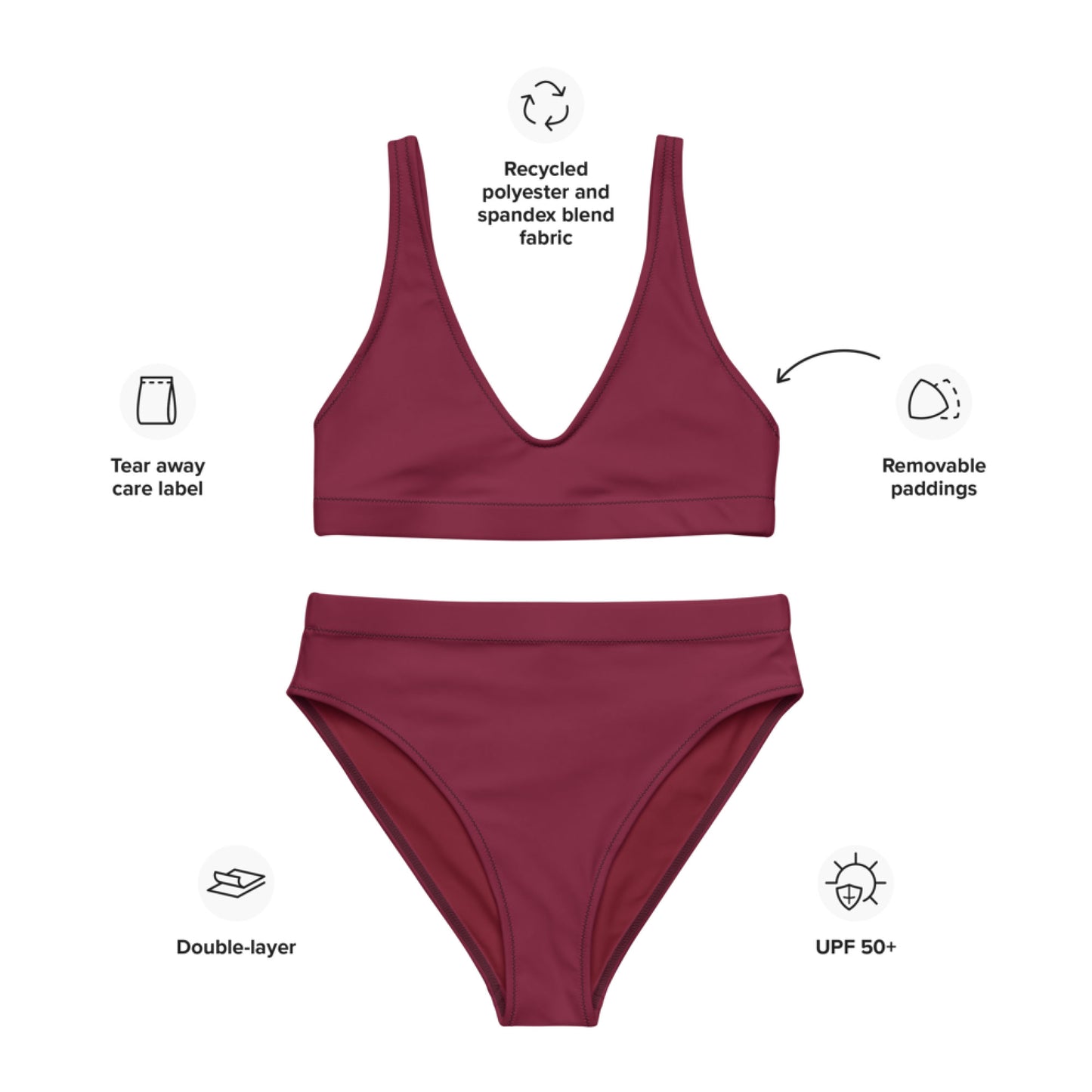 Maillot de bain sport recyclé bordeaux rubis