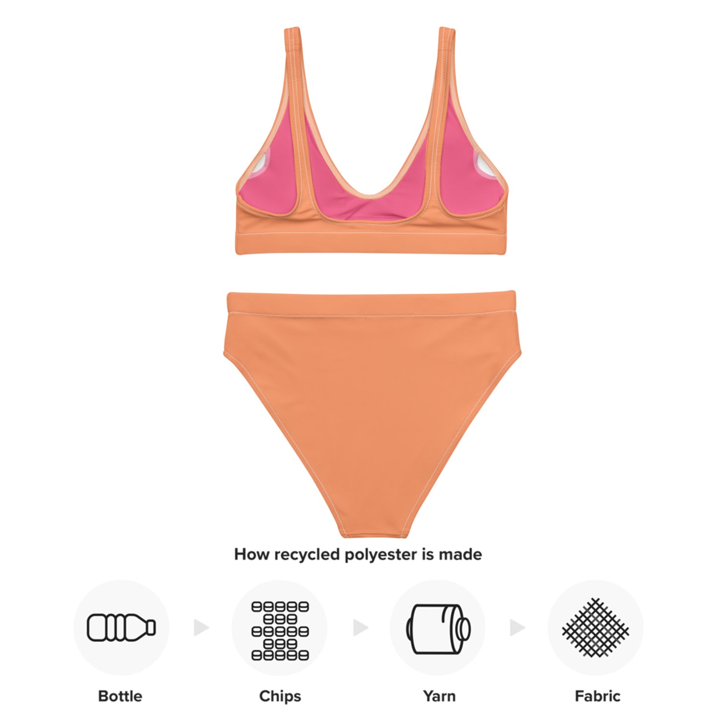 Atomic Tangerine Orange Recycled High-waisted Sport bikini,Swimwear for Woman, two part bathing swim suit eco-fashion beachwear, plus size swim