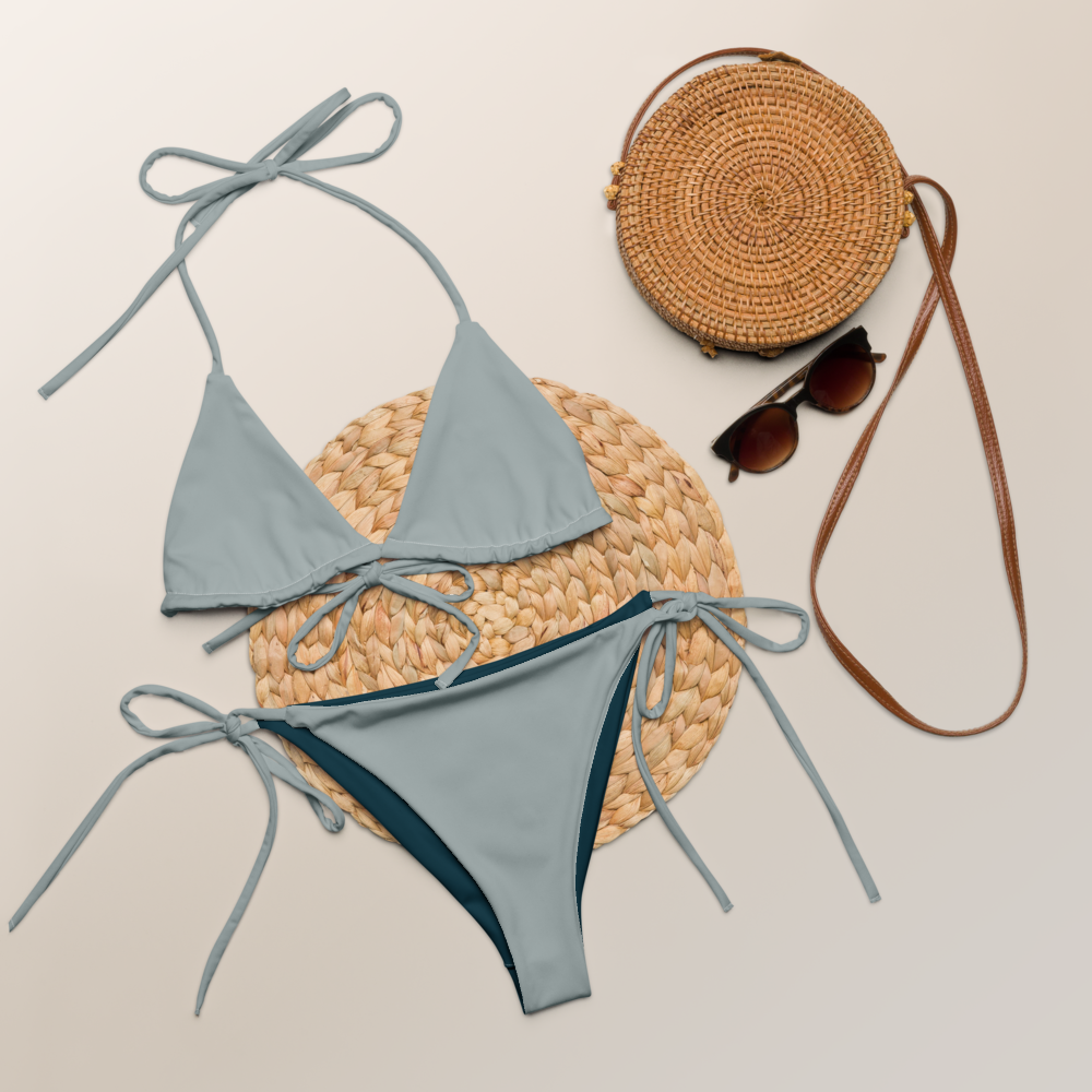 Maillot de bain string recyclé gris cendre bikini triangle eco-friendly bikini double épaisseur UPF 50+ eco-friendly