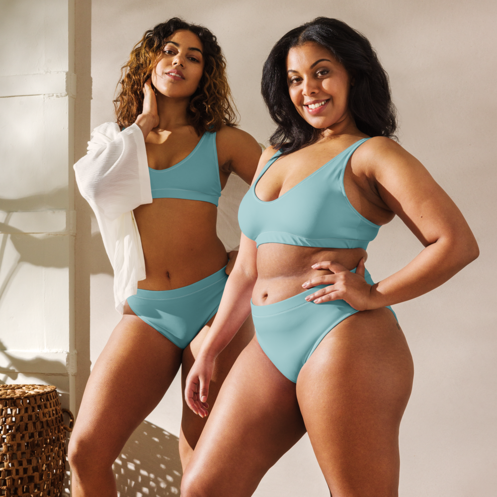 Opalgrün-blau-türkises recyceltes Bikini-Set mit hoher Taille