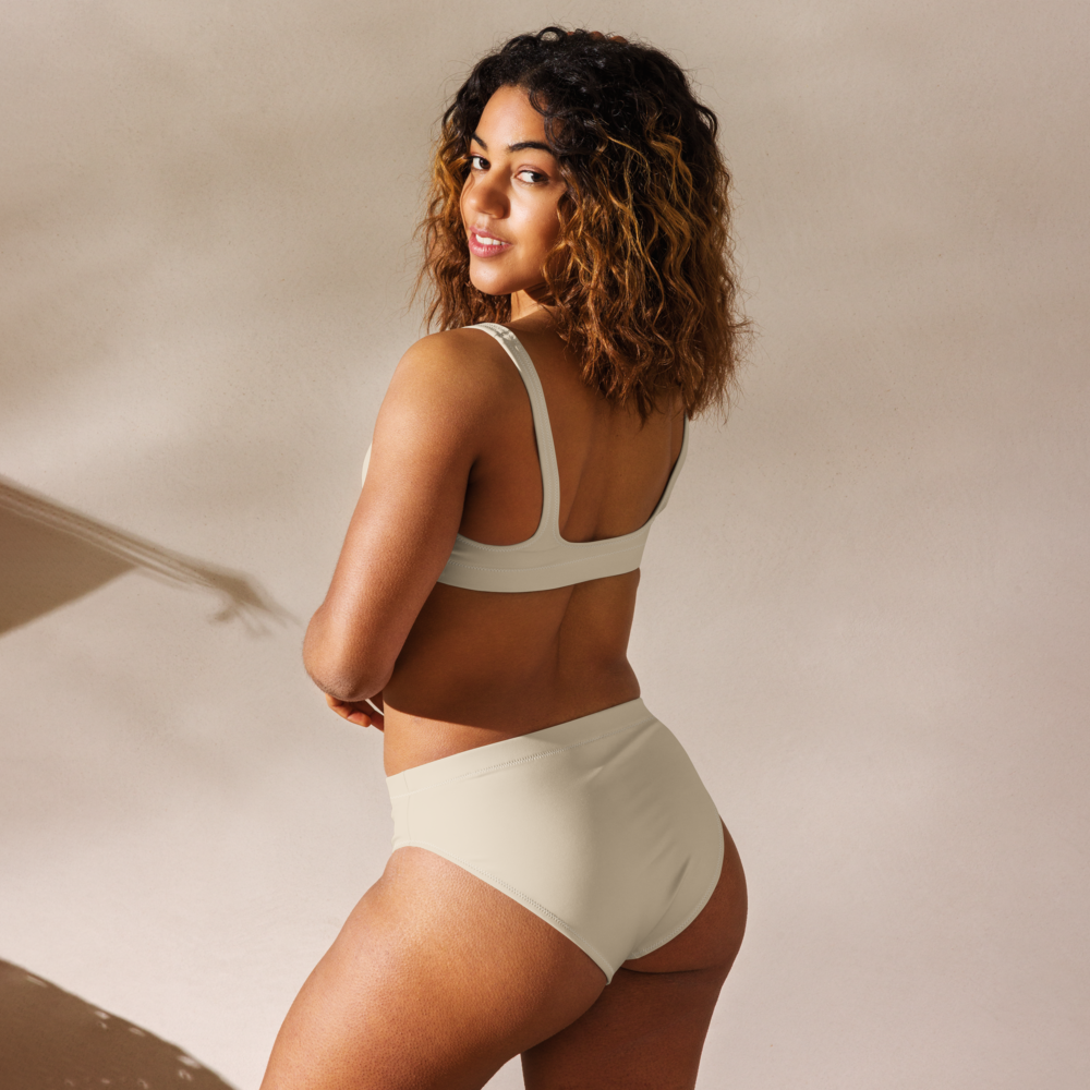 Almond creme, beige Recycled high-waisted bikini set