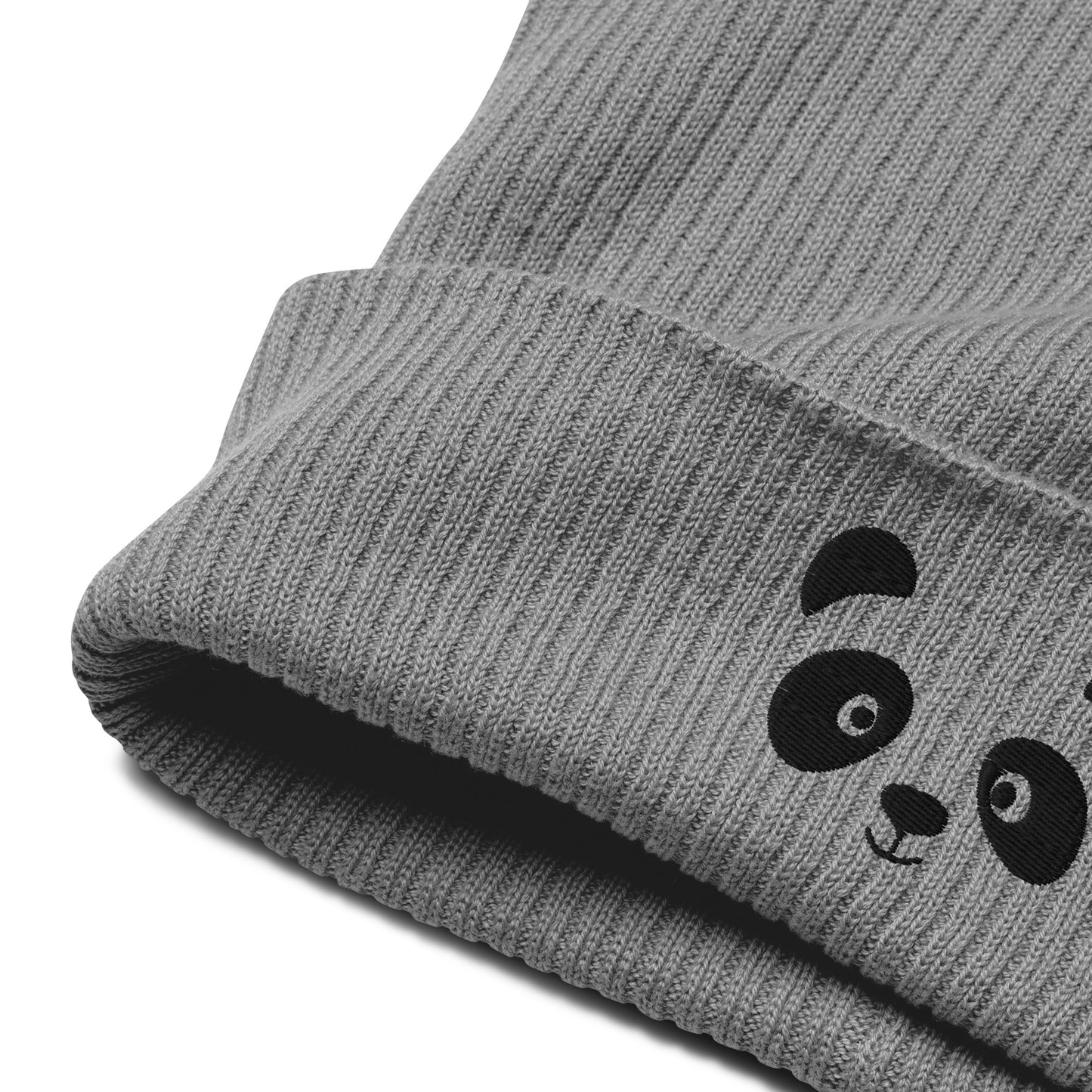 Bonnet côtelé en coton biologique brodé noir visage de panda