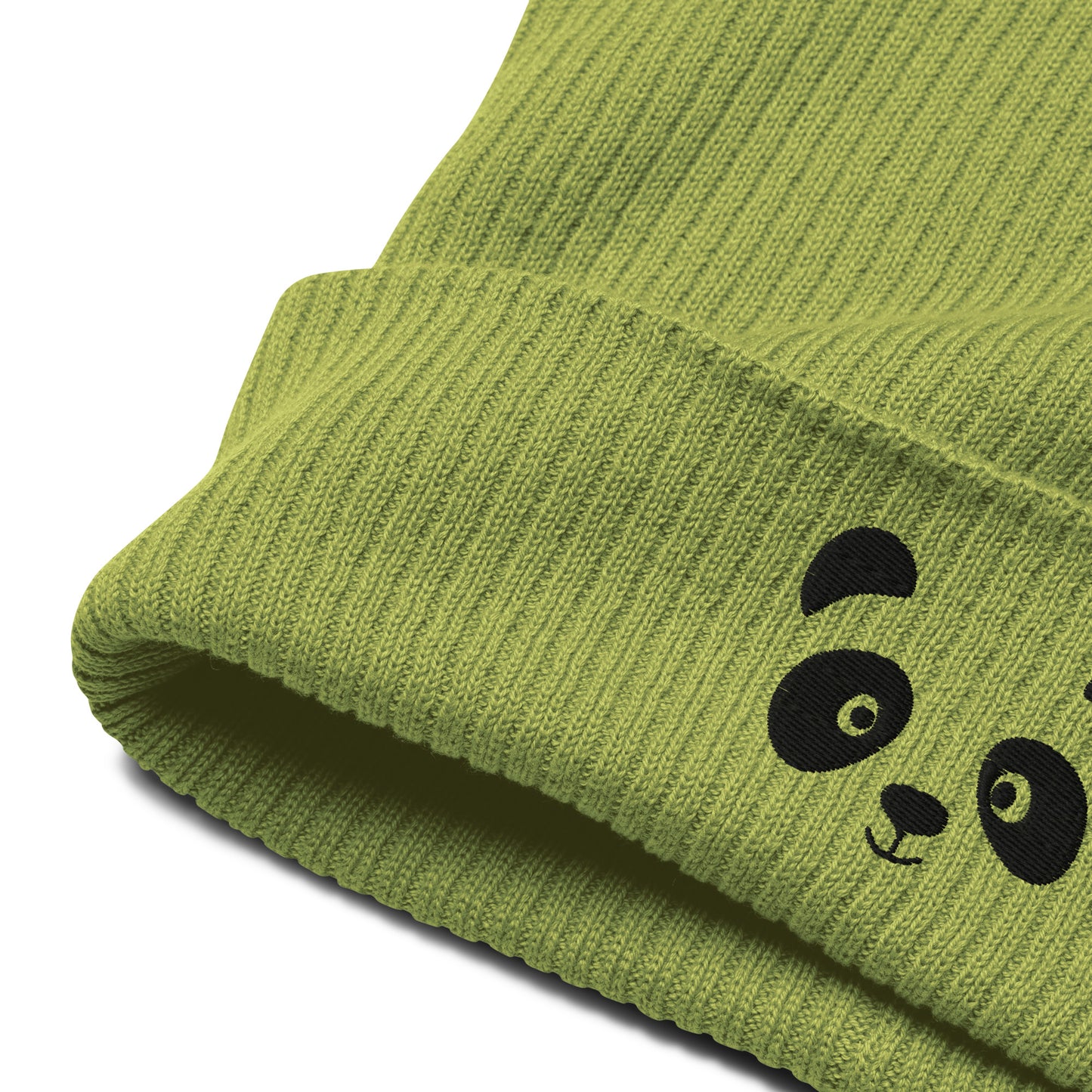 Bonnet côtelé en coton biologique brodé noir visage de panda