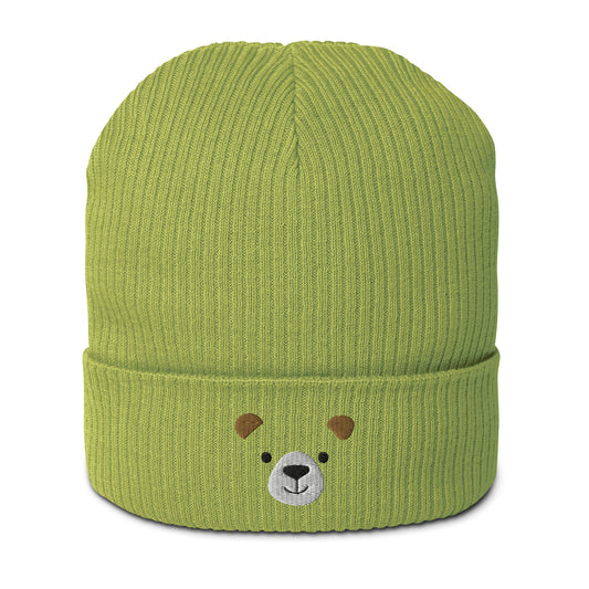 Органическое ребристое бини с лицом медведя, вышитая идея подарка для нее, теплая зимняя шапка