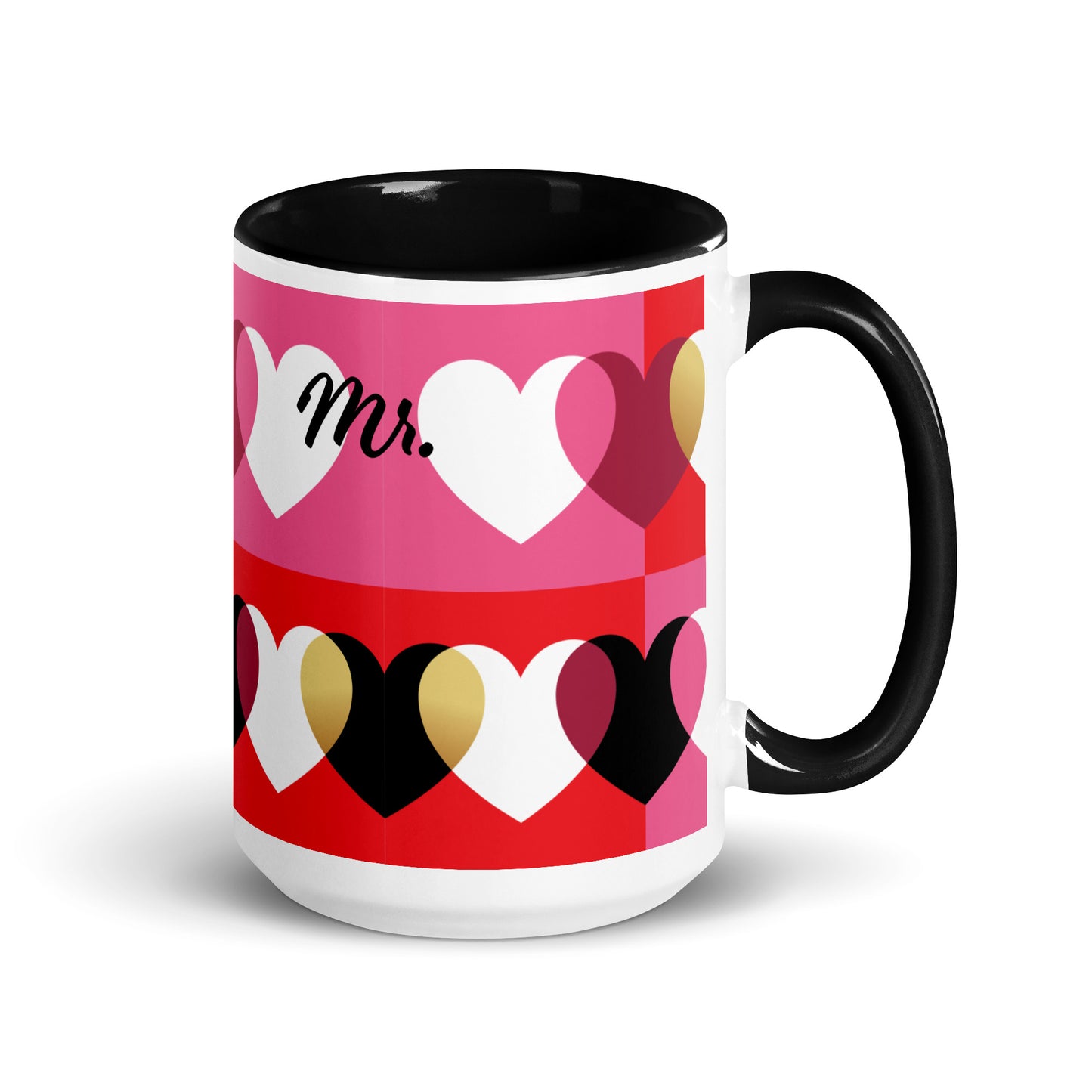 Love Mug set de 2, negro y rojo, Sr. y Sra., personalizado