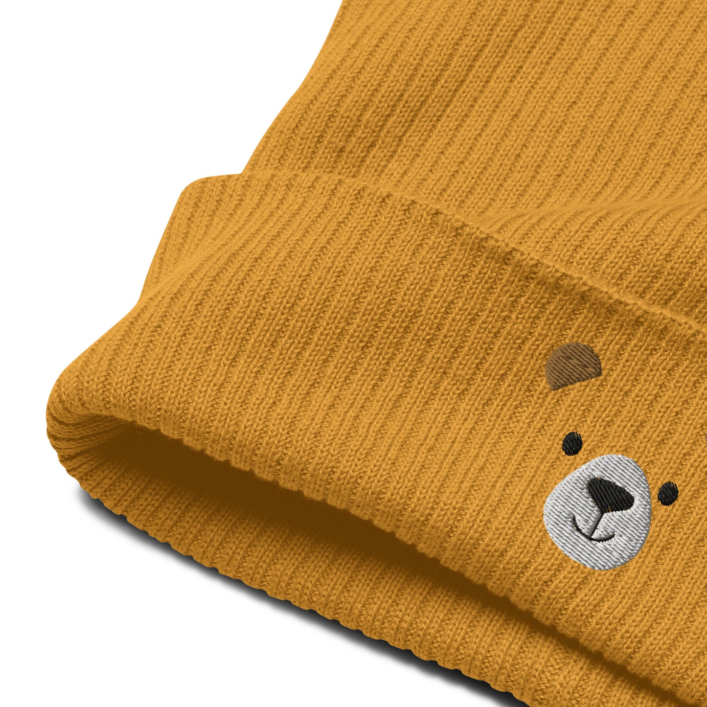 Niedźwiedzia twarz Organiczna prążkowana czapka, haftowany pomysł na prezent dla niej, ciepła czapka zimowa