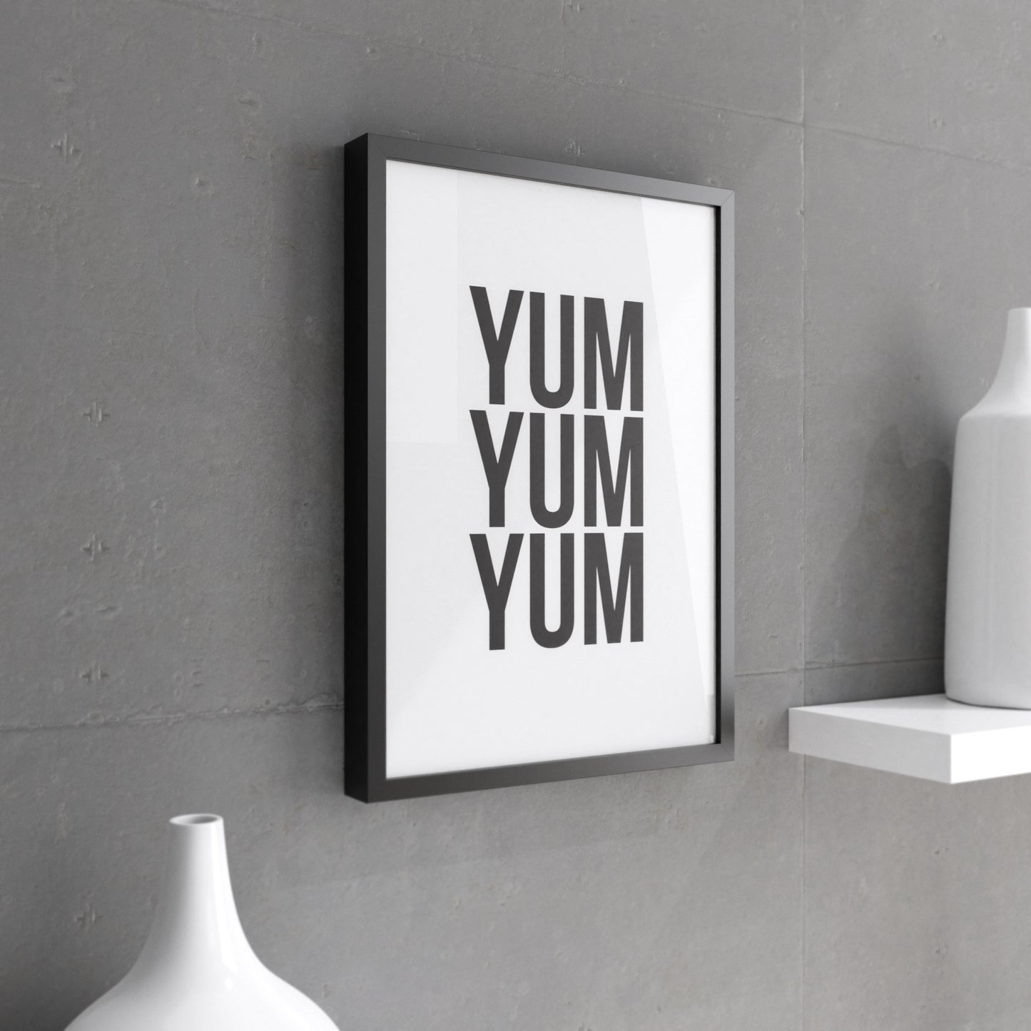 Yum yum yum design wall decor with text, kitchen wall decor prints