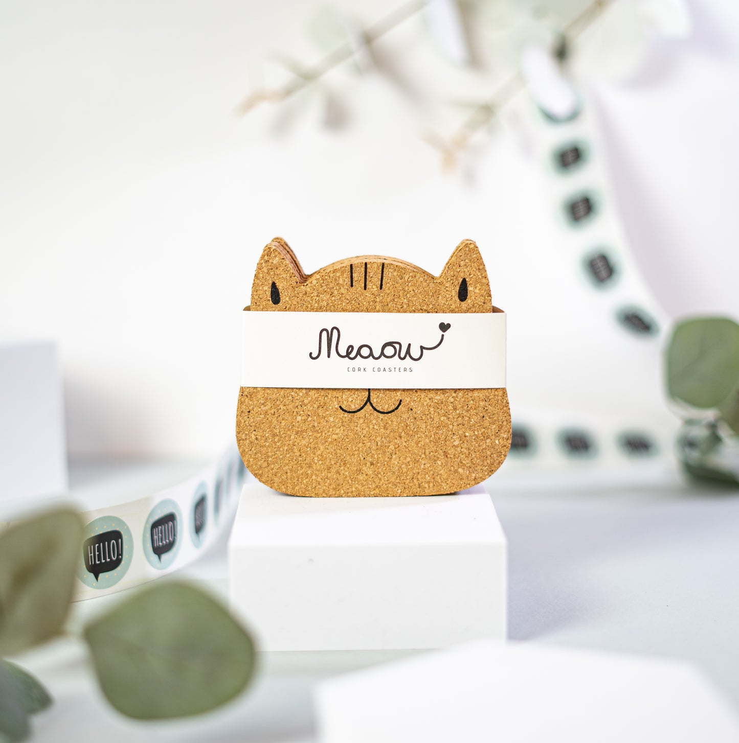 Meaow Милые кошки - пробковые подставки, круглые, набор из 6 штук