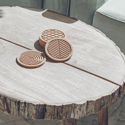 FLOW - Cork coaster set of 6, round, nature design - PepMelon